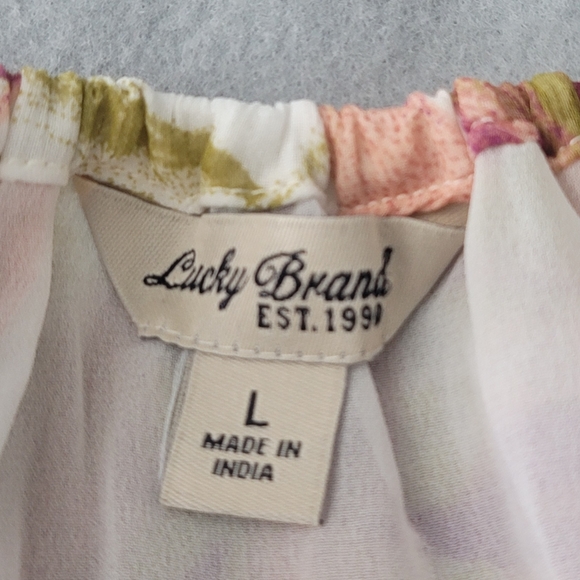 Lucky Brand Botanical Chiffon Blouse Women's Size L Tiered Sleeves & Hem Lined - Picture 6 of 11